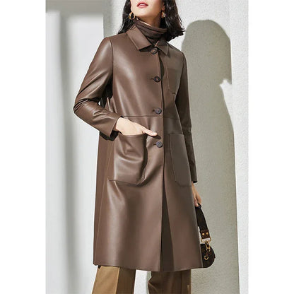 Women leather trench coat with lapel Collar 1 M