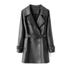 Women genuine leather long trench coat Black M