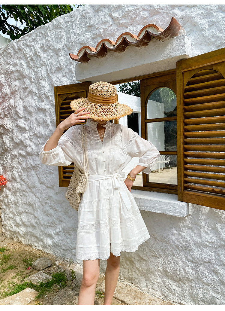 women summer dress white lace loose fit