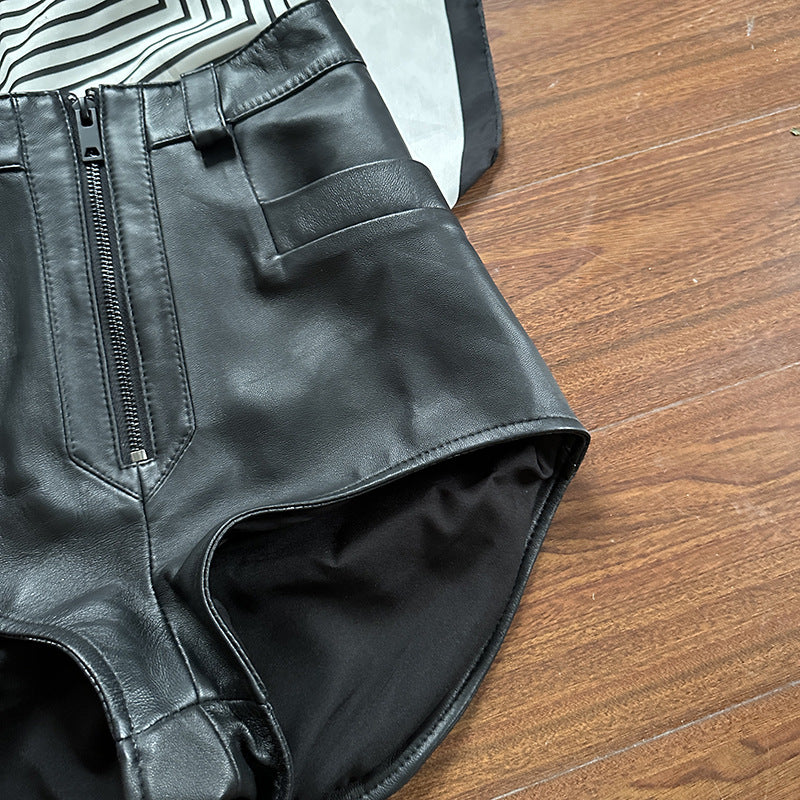 Women high waisted leather short shorts