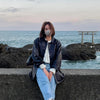 Women Genuine Leather Jacket Oversized Mid-Length Bomber Coat