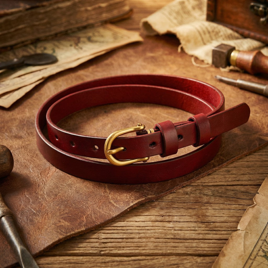 Men's Leather Belt Cowhide Pin Buckle Double Needle Style