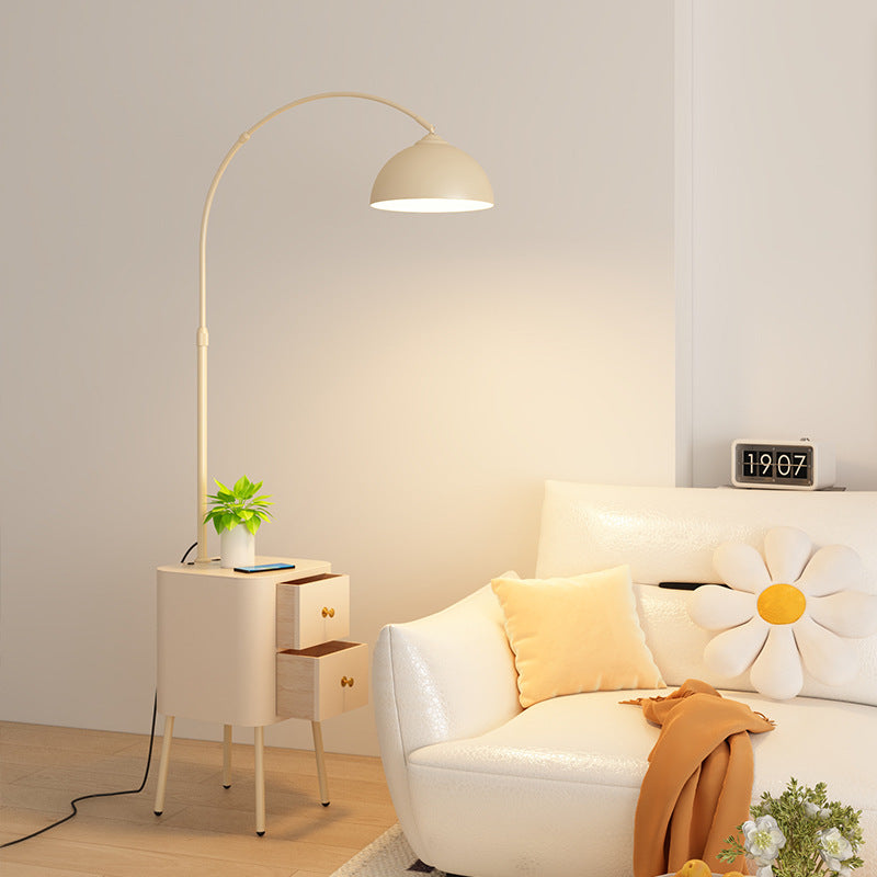 Floor Arc Lamp with Table, Drawer and Wireless Charger