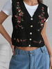 Embroidered Knitted Sweater Women’s Vest Floral Button Front Crop