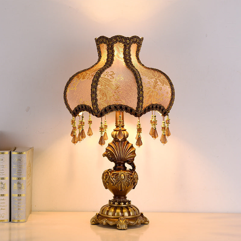 Vintage resin table lamp with fabric shade