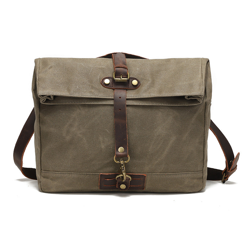 Canvas Messenger Bag with Waxed Finish and Top-Grain Cowhide Leather 2
