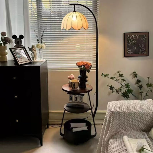 French retro arc floor lamp with shelves and dimming