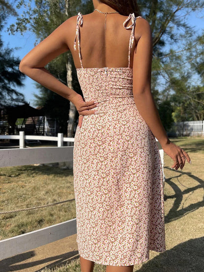 flare high slit slip midi dress