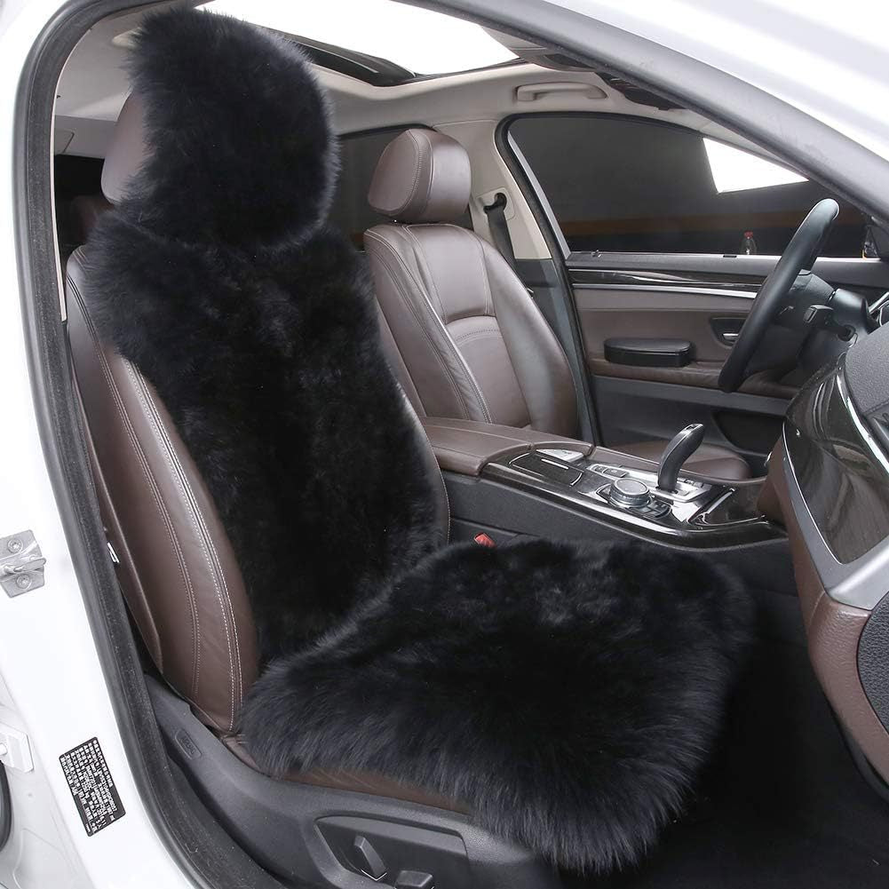Long Hair Sheepskin Car Seat Cover with Plush Wool Backrest 3
