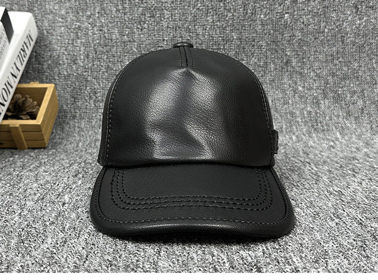 Men’s Genuine Leather Baseball Cap with Adjustable Buckle