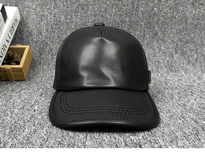 Men’s Genuine Leather Baseball Cap with Adjustable Buckle