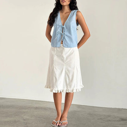 Tie-Up Fabric Sleeveless Tank Top