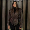 Faux Leather Jacket Women Belted Retro Wrap Style
