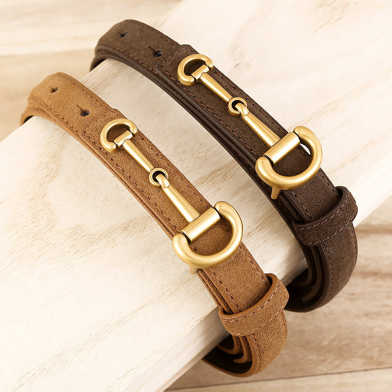 Women’s Suede Leather Horsebit Belt in Cowhide