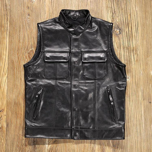 Genuine Leather Men Vest for Bikers Motorcycle Riding Vest