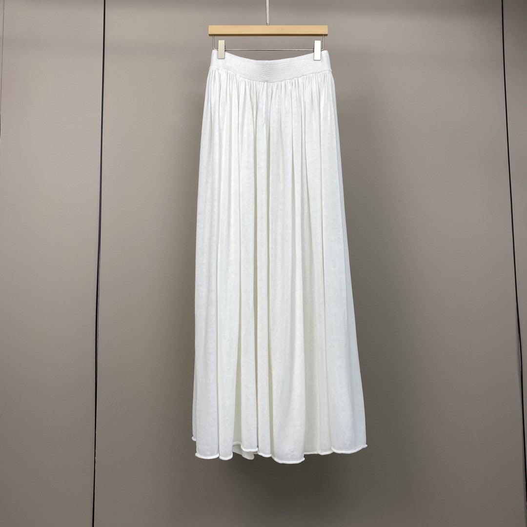 Women Wool Knit Midi Skirt Brown Elastic Waist Pleated Wool Skirt