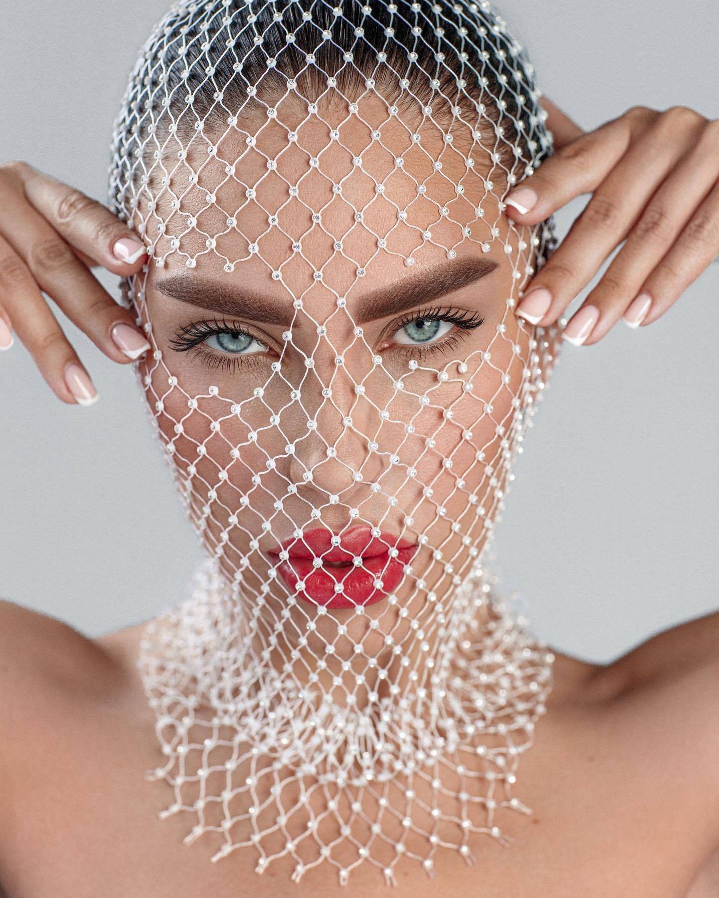 Rhinestone mesh hood women crystal net face cover festival