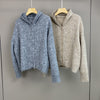 Women Mohair Cashmere Sequin Zip Cardigan Hoodie