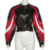 Cropped Faux Leather Biker Jacket Black Red White