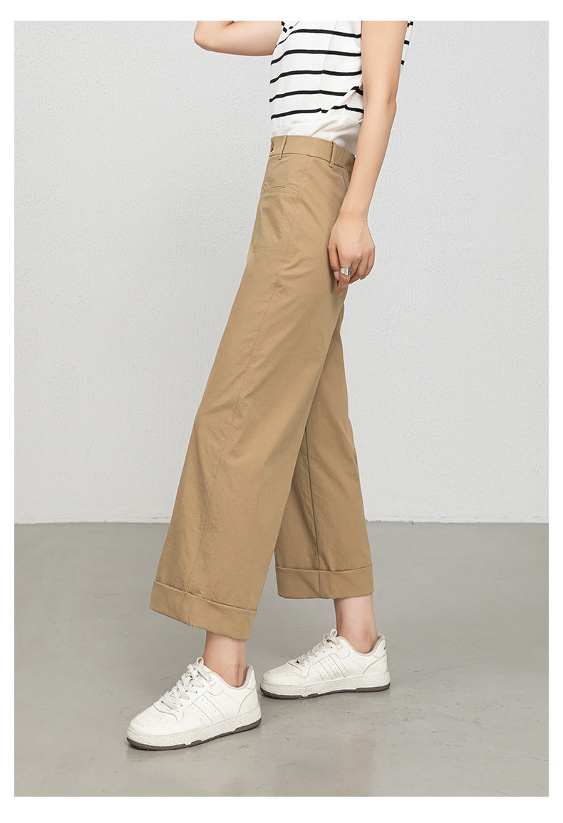 High waisted cropped pants women with rolled cuffs