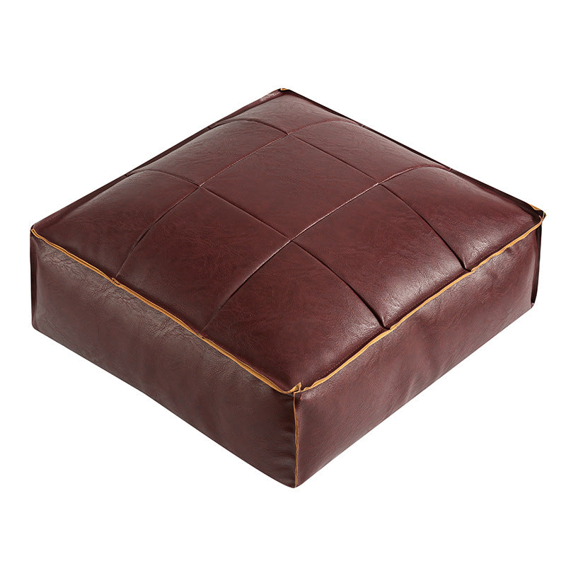 Faux Leather Pouf Ottoman Floor Cushion Cover