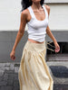 Beige gingham maxi skirt with pleated long shape