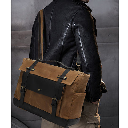 Motorcycle Pannier Bag in Waxed Canvas with Genuine Leather Trim