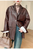 Women Oversized Genuine Leather Jacket Moto Blazer
