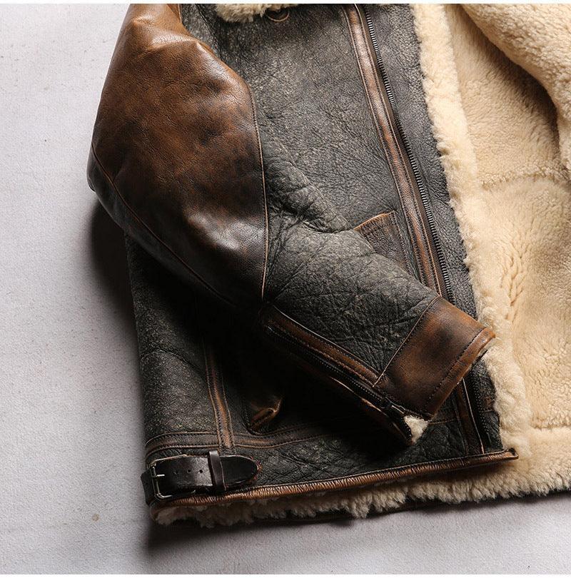 Men Real Shearling Leather Aviator Jacket