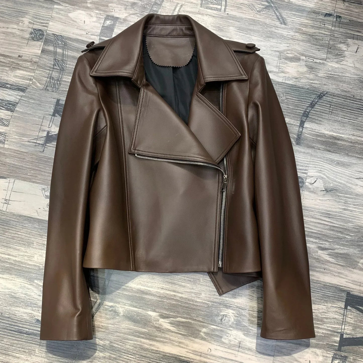Women Genuine Sheepskin Leather Slim Moto Jacket 2 S