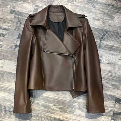 Women Genuine Sheepskin Leather Slim Moto Jacket 2 S