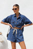 Women’s Denim Two Piece Short Sleeve Shirt and Shorts Set