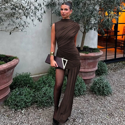 Slim fit pleated ribbon evening dress