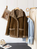 Women's Wool Coat Reversible Brown Suede-Look Winter Jacket