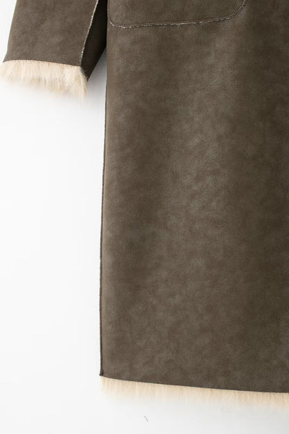 Women Reversible Faux Fur Long Coat Shearling Effect Winter Coat