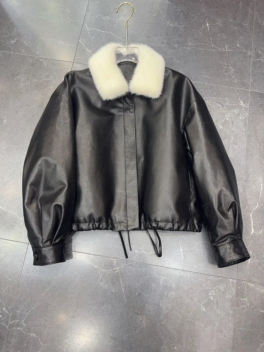 Oil Waxed Women Leather Jacket Black S