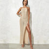 Women halter backless knit slit maxi dress