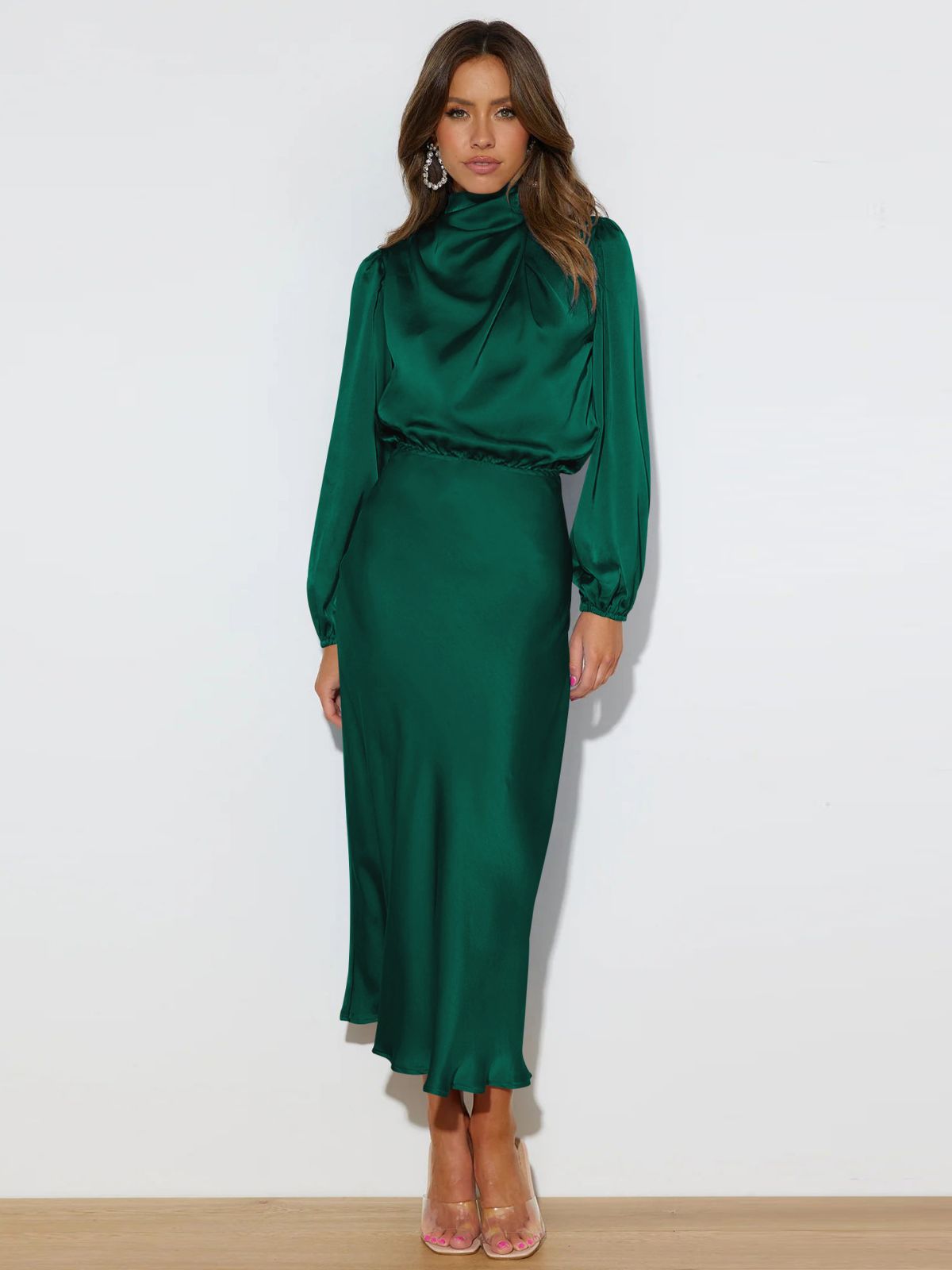 High Neck Long Sleeve Bridal Maxi Dress