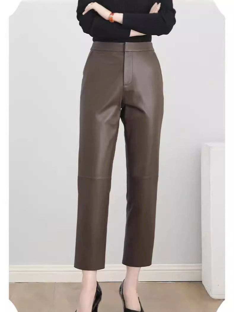 Women’s High Waisted Black Cropped Leather Pants