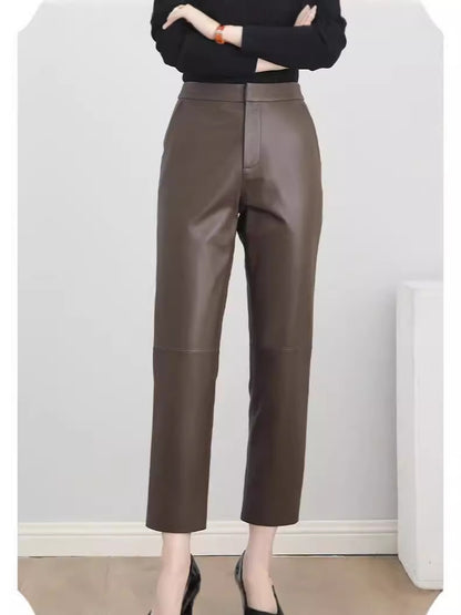 Women’s High Waisted Black Cropped Leather Pants