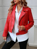 Women’s Red Faux Leather Motorcycle Jacket Slim Fit