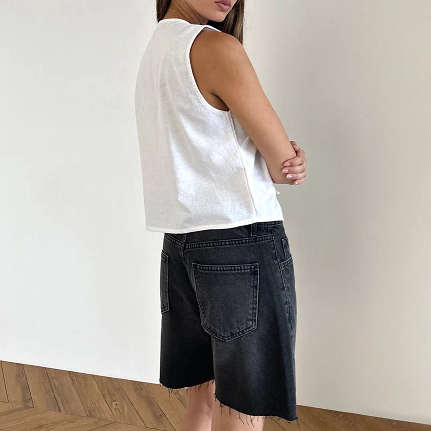 Tie-Up Fabric Sleeveless Tank Top