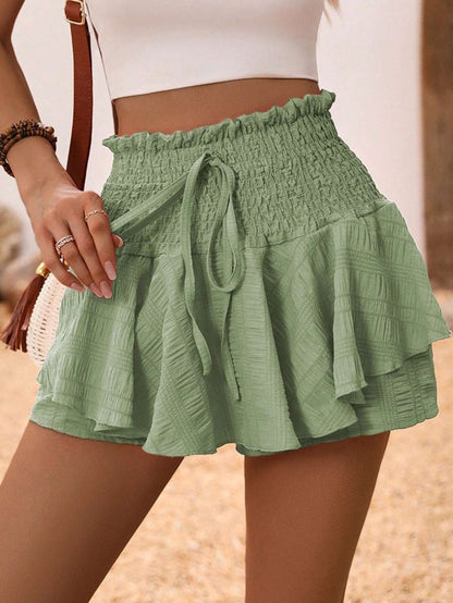 Ruffle Hem Smocked High Waist Skort for Women