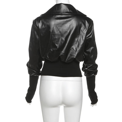 Cropped Faux Leather Bomber Jacket for Women