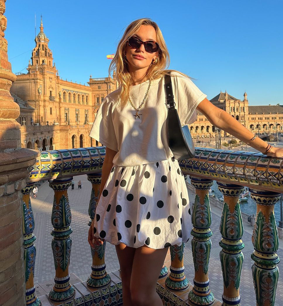 Women Flower Polka Dot Bubble Mini High Skirt