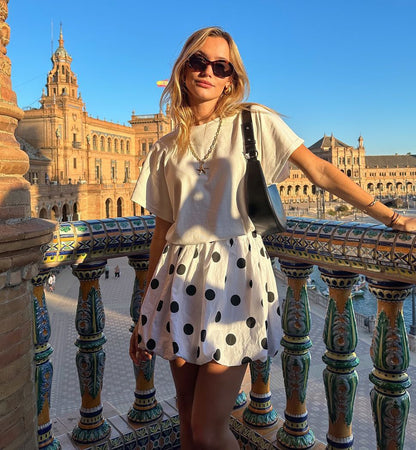 Women Flower Polka Dot Bubble Mini High Skirt