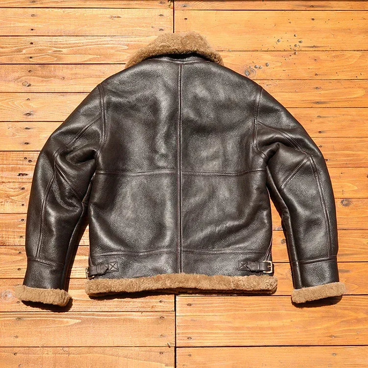 Men’s Real Shearling Fur Leather Aviator Flight Jacket