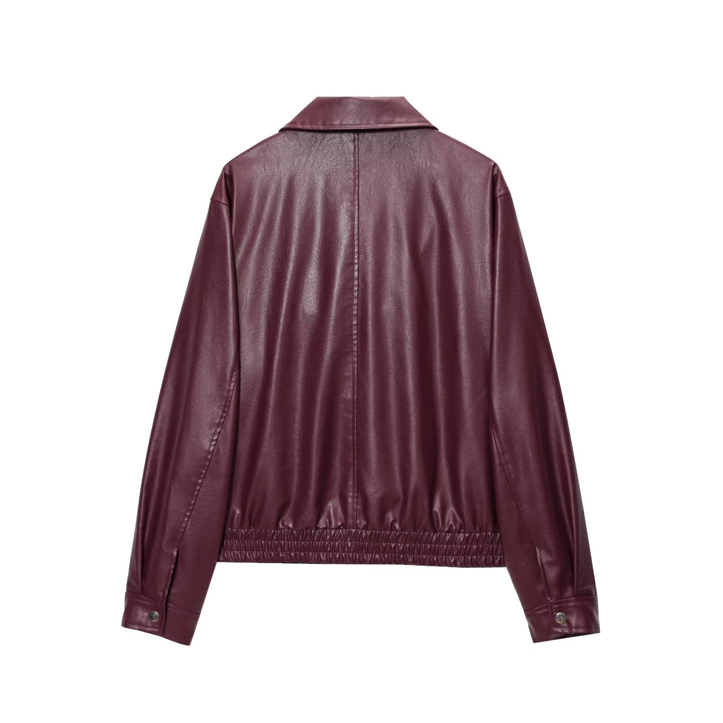 Women Faux Leather Wide Lapel Bomber Jacket