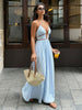 Women Long Summer Dress Striped Halter Backless Maxi