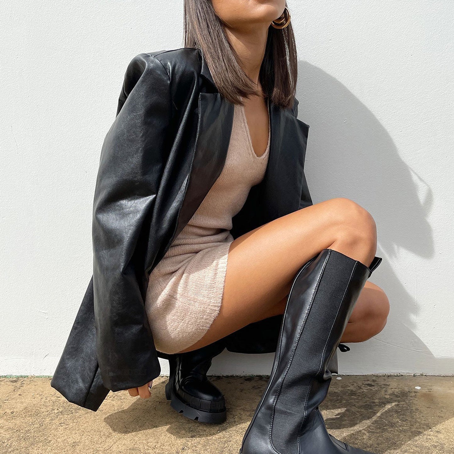 Faux leather blazer jacket for women